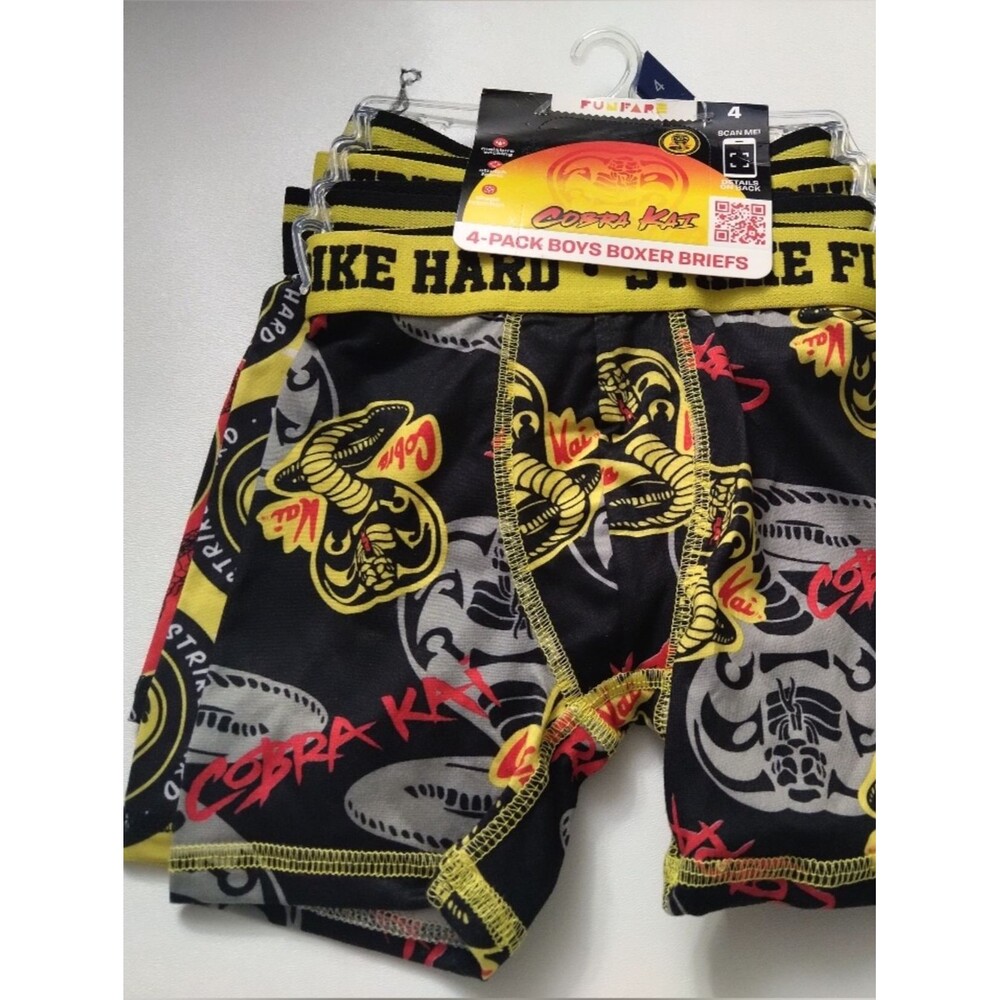 Cobra Kai Boys' Black & Yellow Boxer Briefs - 4-Pack Size 4 New